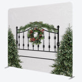 Aperturee - Aperturee Black Fence Christmas Wreath Pillow Cover Backdrop